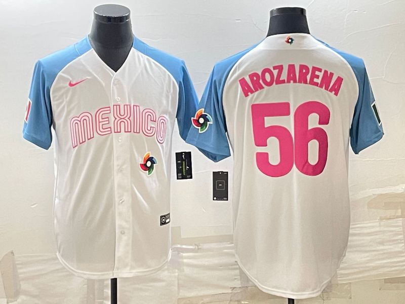 Men 2023 World Cub Mexico 56 Arozarena White blue Nike MLB Jersey